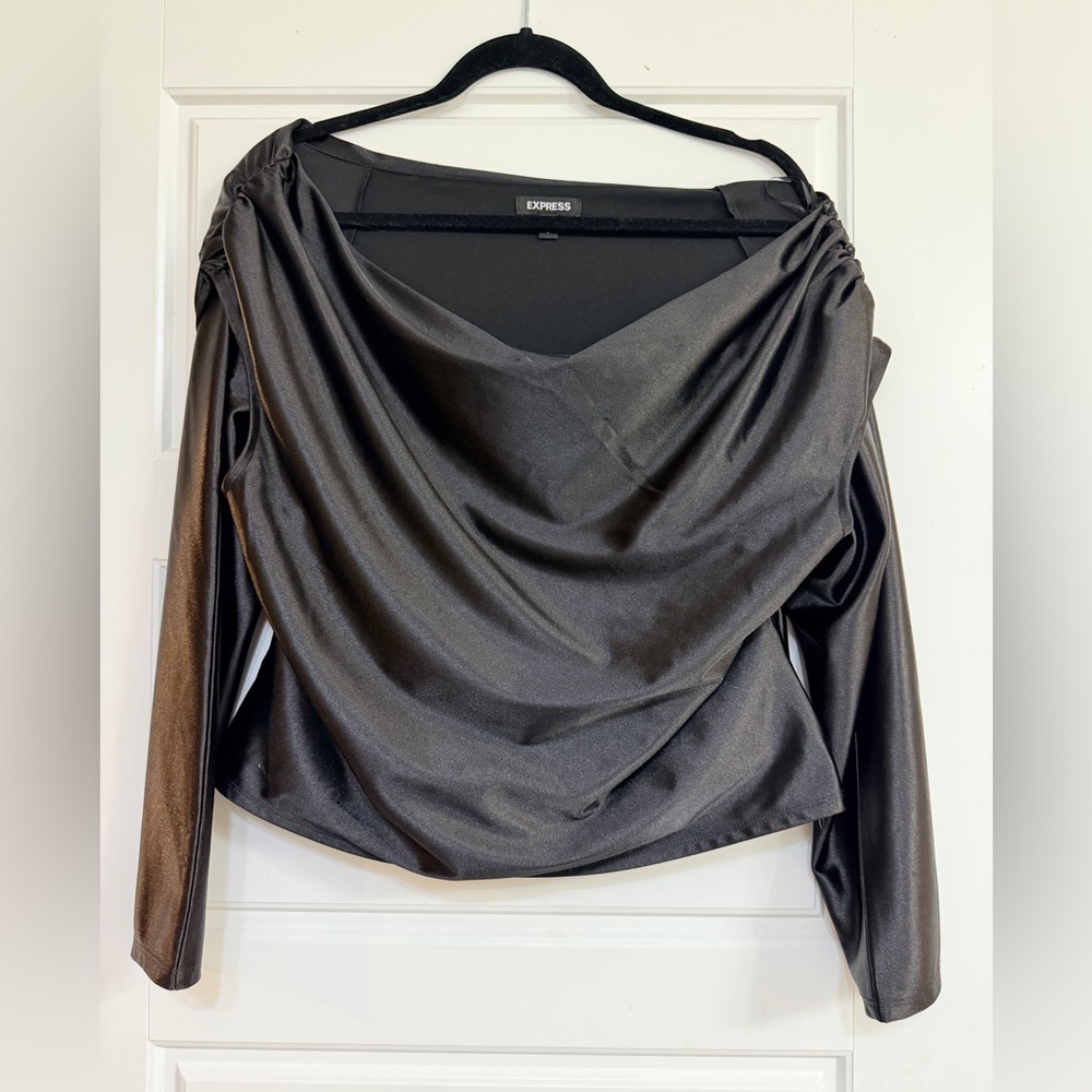 Express Black Satin off the shoulders Shirt